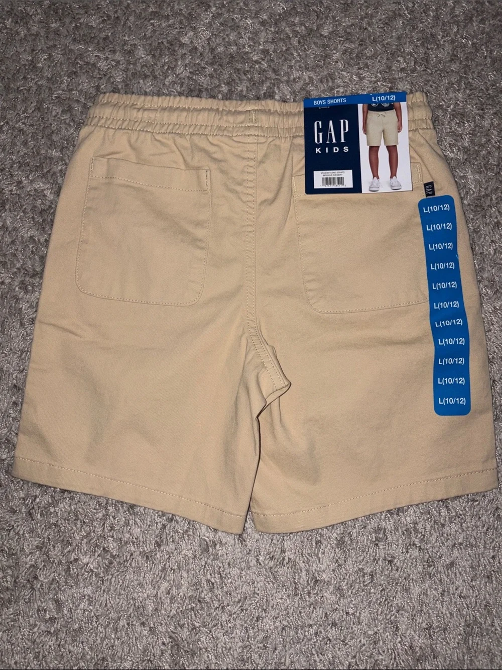 GAP kids Two-Pack Hybrid Shorts in Khaki and Sage Green. 10/12 Large